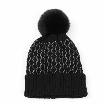 China JOINT silver line checks flanged hat hairball knitted hat women's warm woolen hat European and American custom for sale