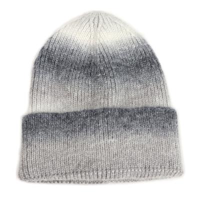 China JOINT Custom Tie Dye Gradient Knitted Hat Women Europe And America Rainbow Thick Warm Woolen Hat Pointed Hat for sale