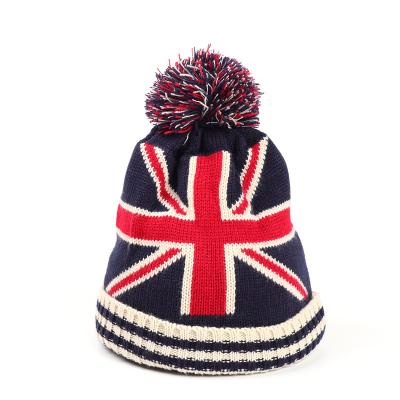 China JOINT Custom Europe and the USA Autumn and Winter Flag Star Striped Wool Knitted Hat for Men and Women Woolen Ball Cap Warm Ti for sale