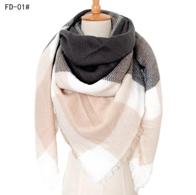 China Europe striped and double large plaid new cashmere gray yellow autumn and winter United States square scarf women's scarf for sale