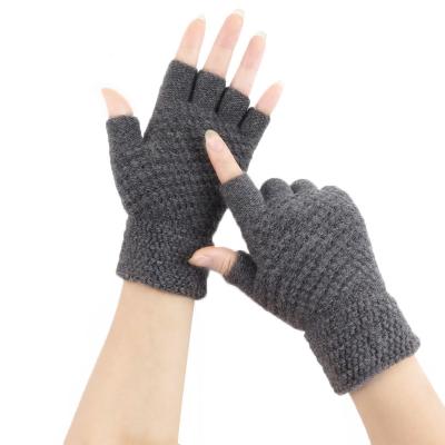 China Warm wool-acrylic knitted fingerless winter plain half finger driver gloves for cycling for sale