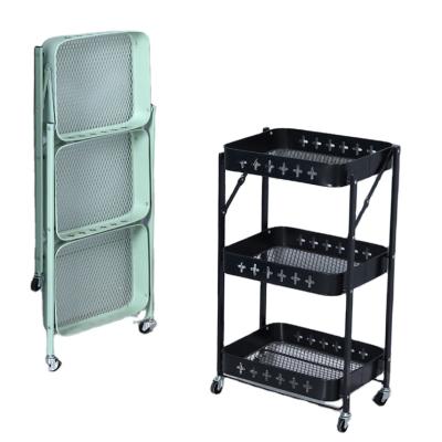 China 3 Tier Mesh Wire Storage Utility Cart Steel Wire Basket Shelving Cart Rolling Stocked Cart for sale