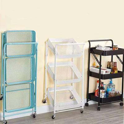 China Durable Hand Cart 4 Wheeled Nordic Moving 3 Tier Modern Metal Kitchen Toy Trolley Organizers for sale