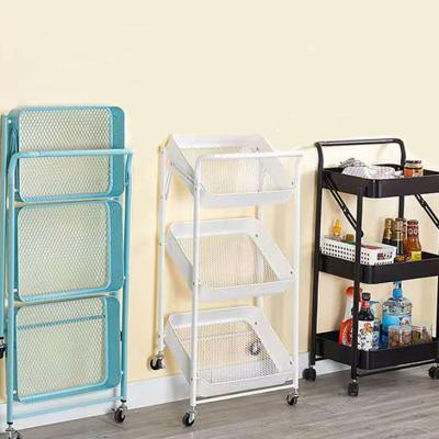 China Durable Hand Push Food Cart For Sale Folding Push Book Microware 3 Tier White Serving Multi Purpose Cart for sale