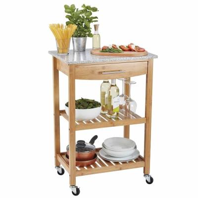 China Eco - Friendly Material Eco - Friendly Bamboo Kitchen Cart Cart With Natural Granite Top for sale