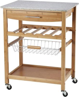 China Eco-Friendly Eco-Friendly Bamboo Kitchen Cart Cart With Nature Granite Top For Kitchen And Living Room Serving for sale