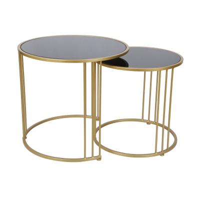 China Glass Metal Coffee Table and Mood Round Coffee Table Set, 2pcs for sale