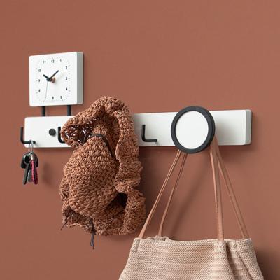 China High Quality Sustainable Bamboo Wall Mounted Coat Rack Key Holder Hat Rack With Clock for sale