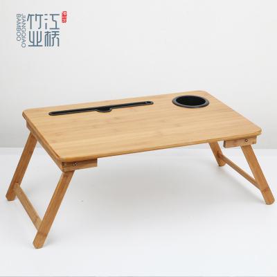 China Solid Wood Bamboo Laptop Table With Cup Holder And Phone Holder And Adjustable Legs for sale