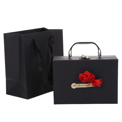 China Creative Luxury Black Luggage Box Set Gift Box Set Premium Quality Fashion Lipstick Perfume Luggage Box for sale