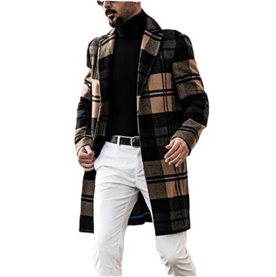 China 2021 New Winter Men's Breathable Lapel Coat Plaid Printing Men's Jacket Coat Overcoat Plus Size Single Breasted Men's Long Coat Cardigans for sale