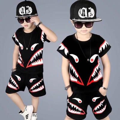 China Dropshipping Hip Hop Digital Printed Hip Hop Shark 4 to 12 Years Printing Cotton T-shirt Hot Kids 2 Pieces Set Boys Boutique Clothing Sets for sale