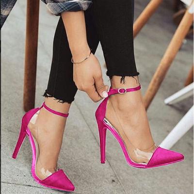 China 2021 Waterproof New Style Waterproof Plus Size Party Women's High Heel Pointed Toe Color Matching Belt Buckle Fashion Shoes Stilettos for sale