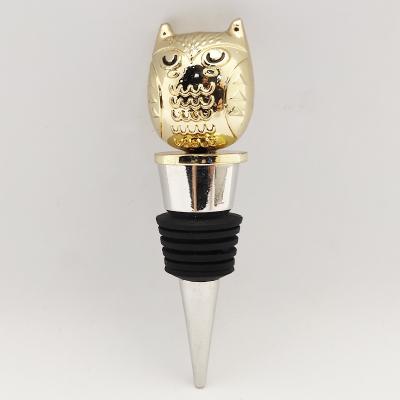 China Metal Viable Cute Owl Golden Festival Christmas Decorative Wine Stopper for sale