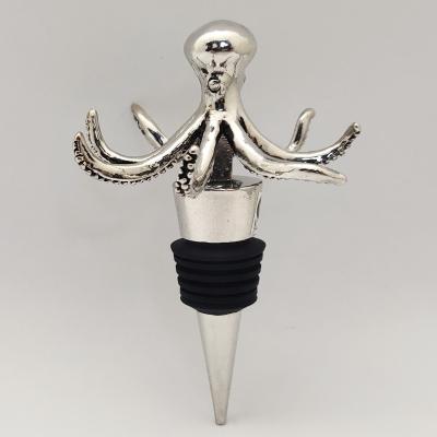 China Metal Viable Coastal Silver Octopus Decorative Novelty Wine Stopper for sale