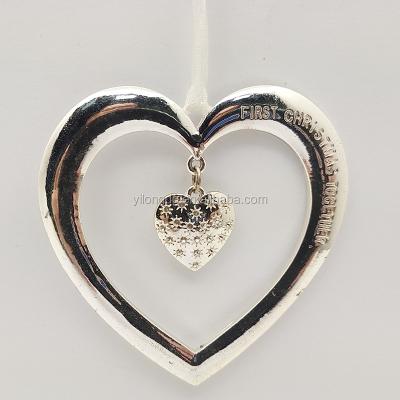 China Popular Baby First Silver Christmas Heart Shape Metal Festival Gift Decorative Christmas Ornament for sale