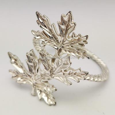 China Festival Novelty Silver Metal Sustainable Maple Leaves Decorative Napkin Ring for sale