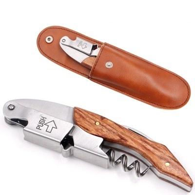 China Stainless Steel Viable Professional Waiter's Friend Wine Bottle Corkscrew Opener With Leather Bag for sale