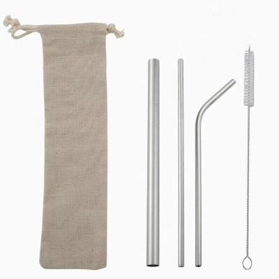 China Sustainable Reusable Stainless Steel Straws Set 3+1 for sale