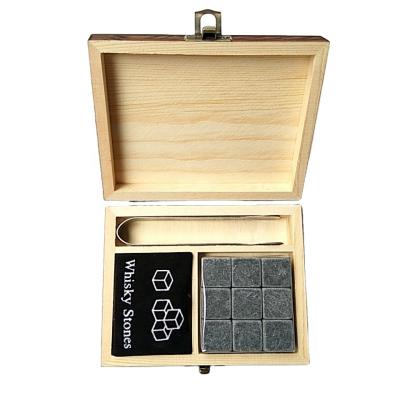 China Viable Premium Whiskey Stones Gift Set Whiskey Chilling Rocks With Wooden Box for sale