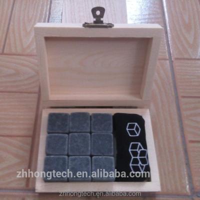 China Viable Whiskey Ice Cubes - Set Of 9 Pure Soapstone Drink Cooling Rocks With Wooden Box for sale