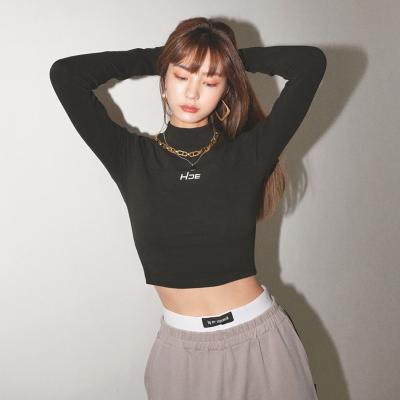 China Anti-pilling Wholesale 2020 Winter Women's Long Sleeve Turtle Neck Embroidered Crop Top for sale