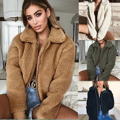 China 2020 Winter Lapel Ladies Faux Fur Short Zipper Womens Long Lasting Black Teddy Coat for sale