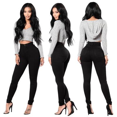 China Hot Sale Womens Denim Windproof Black And White Skinny Stretch Jeans High Waist for sale