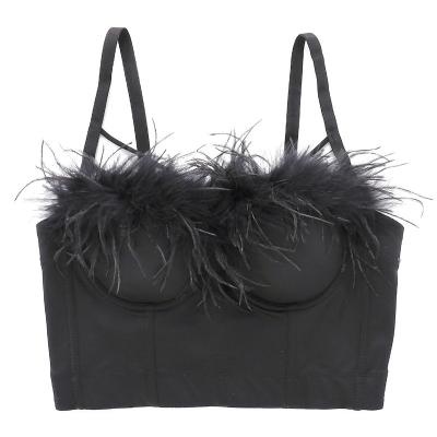 China 2022 new high quality nightclub female girls vest wholesale sexy feather tops push up bras fur Nightsuit for sale