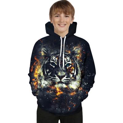 China Anti-wrinkle Latest Black 3D Printed Tiger Boys Hoodie Set Cotton for sale