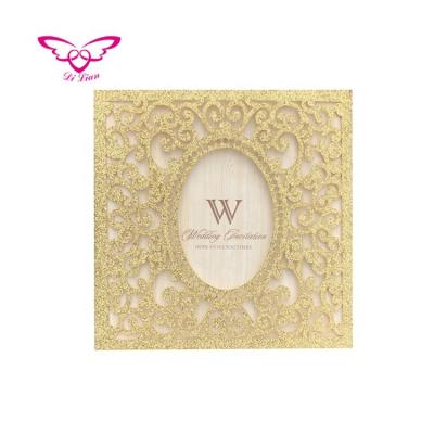 China China Laser Cut Gold Glitter Paper Wedding Invitation Card for sale