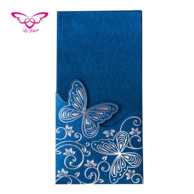 China China Royal Blue Handmade Wedding Butterfly Invitation Card for sale