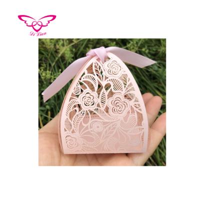 China Recyclable Four Side Folding Laser Cut Pink Mini Cake Box for sale