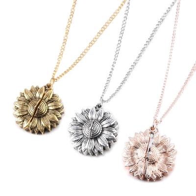 China Promotion Jewelry Gift You Are My Sunshine Factory Price Metal Sunflower Pendant Necklace for sale