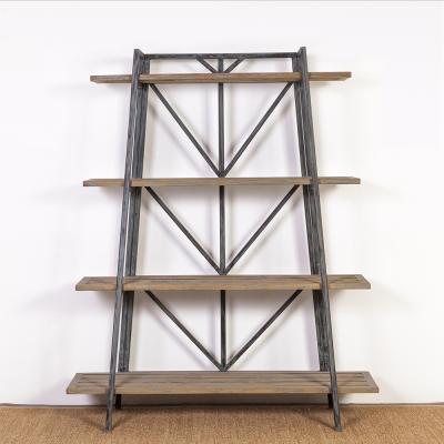 China Vintage wood bookshelf furniture metal iron warehouse decorative magazine libray storage industrial for sale