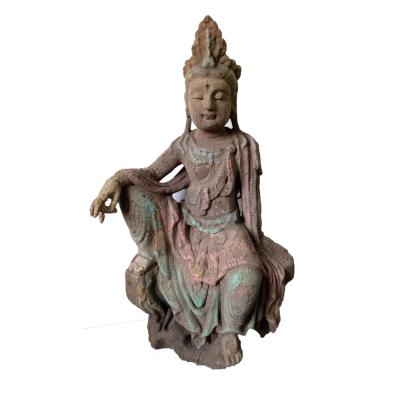 China Solid Wood Chinese Ancient Wood Carving Buddha Statue Laughing Buddha Statue Buddha for sale