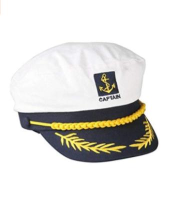 China Custom Wholesale Hot Sale Design High Quality White Polyester Captain Sailor Hats for sale