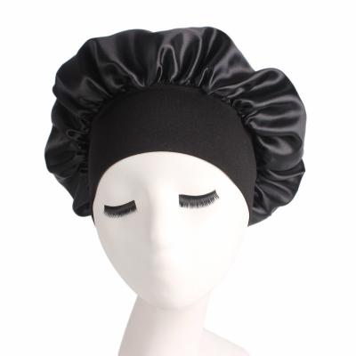 China Satin Checked Hood For Curly Hair Wide Sleep Band Hoods For Women Satin Shower Cap for sale