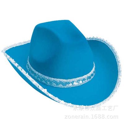 China Character Dress Up Western Cowboy Rave Hat Cowgirl Costume Women Pink Sequin Accessory for sale