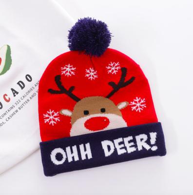 China JOINT Colorful LED Christmas Deer Beanie LED Light Up Hat Beanie Knit Cap for sale