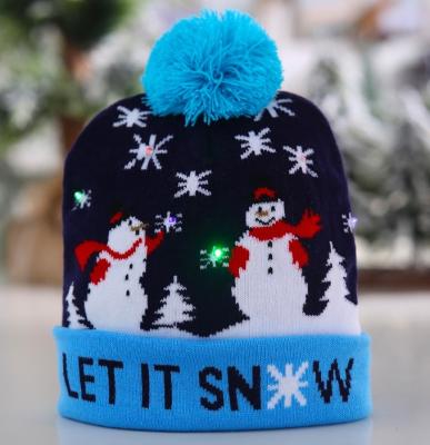 China JOINT Winter Adult Kids LED Light Up Christmas Knit Beanie Hat With Pompom for sale