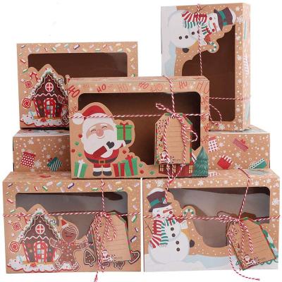 China 12pcs/bag Recyclable Christmas Cookie Boxes Bakery Box Santa Snowman Gingerbread Holiday Designs For Gift Box for sale