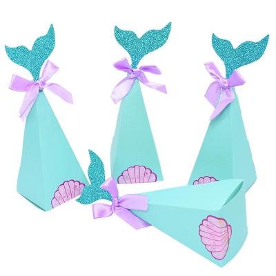 China Handmade Mermaid Tail Paper Candy Box Gift Bags Small Popcorn Boxes Kids Mermaid Birthday Party Decoration Baby Shower Supplies for sale