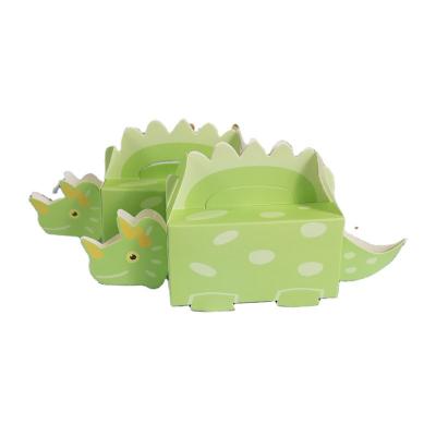 China Gift & 100pcs Craft Dinosaur Party Cookie Box Baby Shower Candy Box Kids Birthday Blue Green Paper Boxes For Packaging for sale