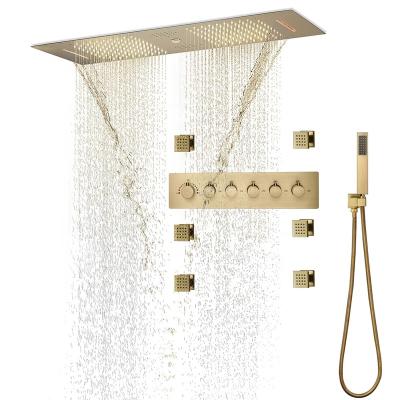 China Without Sliding Bar Concealed Shower System Swept Gold SPA Rainfall Showerheads Large Waterfall Stainless Steel Water Column Rectangular Shower Sets for sale