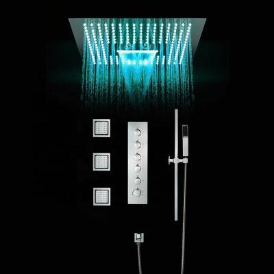 China With Slide Bar 5 Functions Thermostatic Shower System Embedded Ceiling LED Waterfall Shower Head Bathroom Faucets Concealed Diverter Faucet for sale