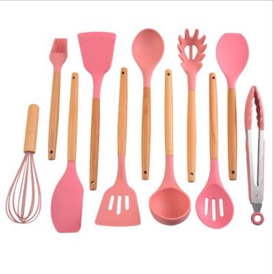 China Sustainable Environmentally Friendly and Non-toxic Bamboo Kitchenware Spoon Spoon Silicon Cookware Cookware Sets for sale