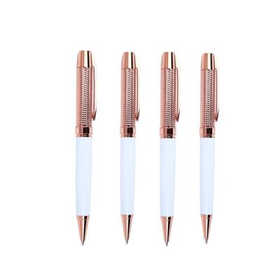 China 2020 OEM Printing Advertising Gift Branded Custom Logo Ballpoint Pen Rose Gold Metal Promotional Pen for sale