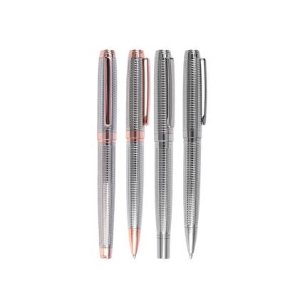 China office & Custom Logo Engraved Ball Pen 2020 Classic School Pen Gift Metal Roller Pen Silver Steel Metal for sale