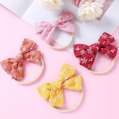 China Hot Selling New Spring Style Kids Hair Cloth Big Bow Tie Cotton Hair Elastic Hair Decoration 100% Hair Band Elastic Hair Rope For Girls Ponytail for sale